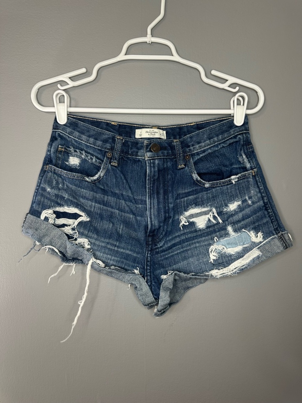 Abercrombie and Fitch Distressed Dark Blue Denim Women's Shorts